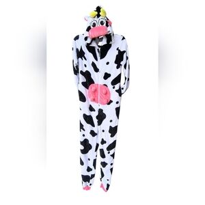 Secret Treasures Black & White Cow Print Fleece Footless Zipup Pajamas/Costume M